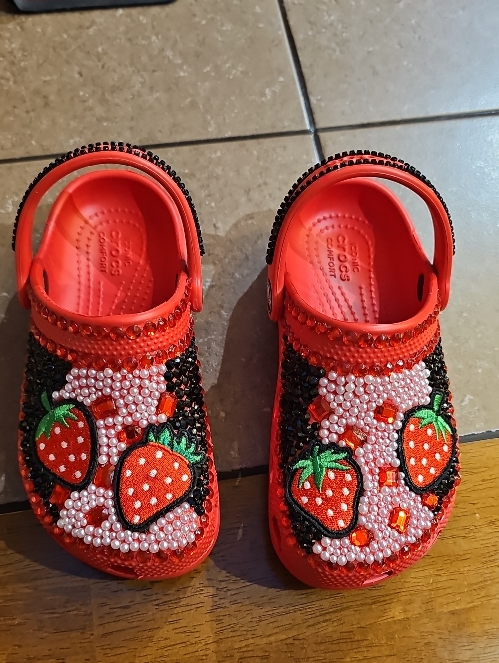 CROCS Red Kids Strawberry Jeweled Clogs